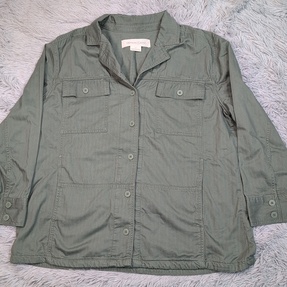 Treasure & Bond Jacket Womens 1X Green Utility Coat Gorpcore Comfy Pockets Soft